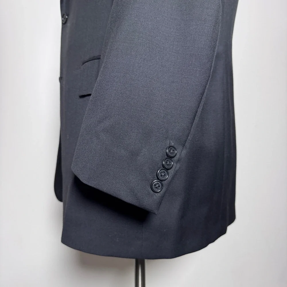 Hart Schaffner‎ Marx Blazer Mens 44L Black Solid Wool 2-Button USA Made